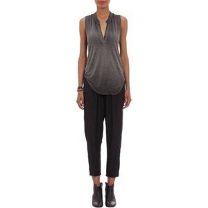 Raquel Allegra split-neck frayed blouse